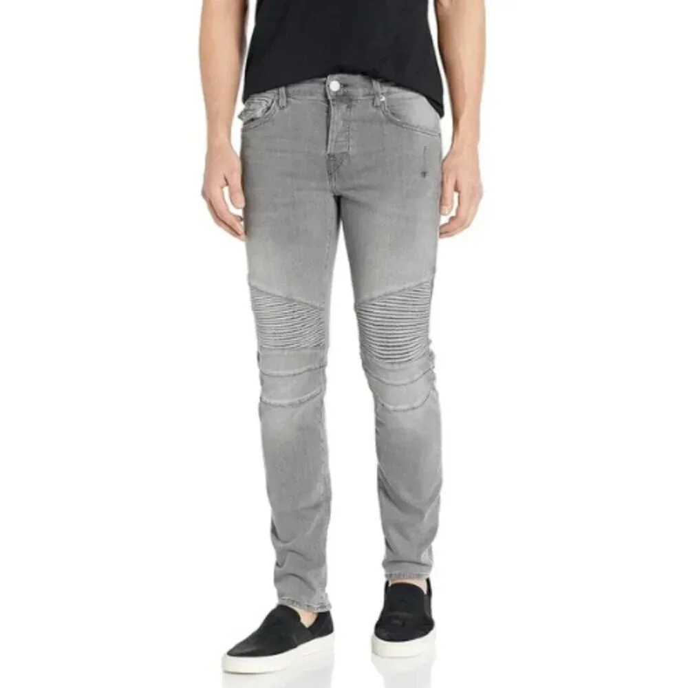 True Religion Mens Size 40 Rocco Biker Skinny Fit Jean In Grey